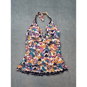 Profile By Gottex Echo Halter Tankini Top Multi Color UPF 50 Women’s Size 14